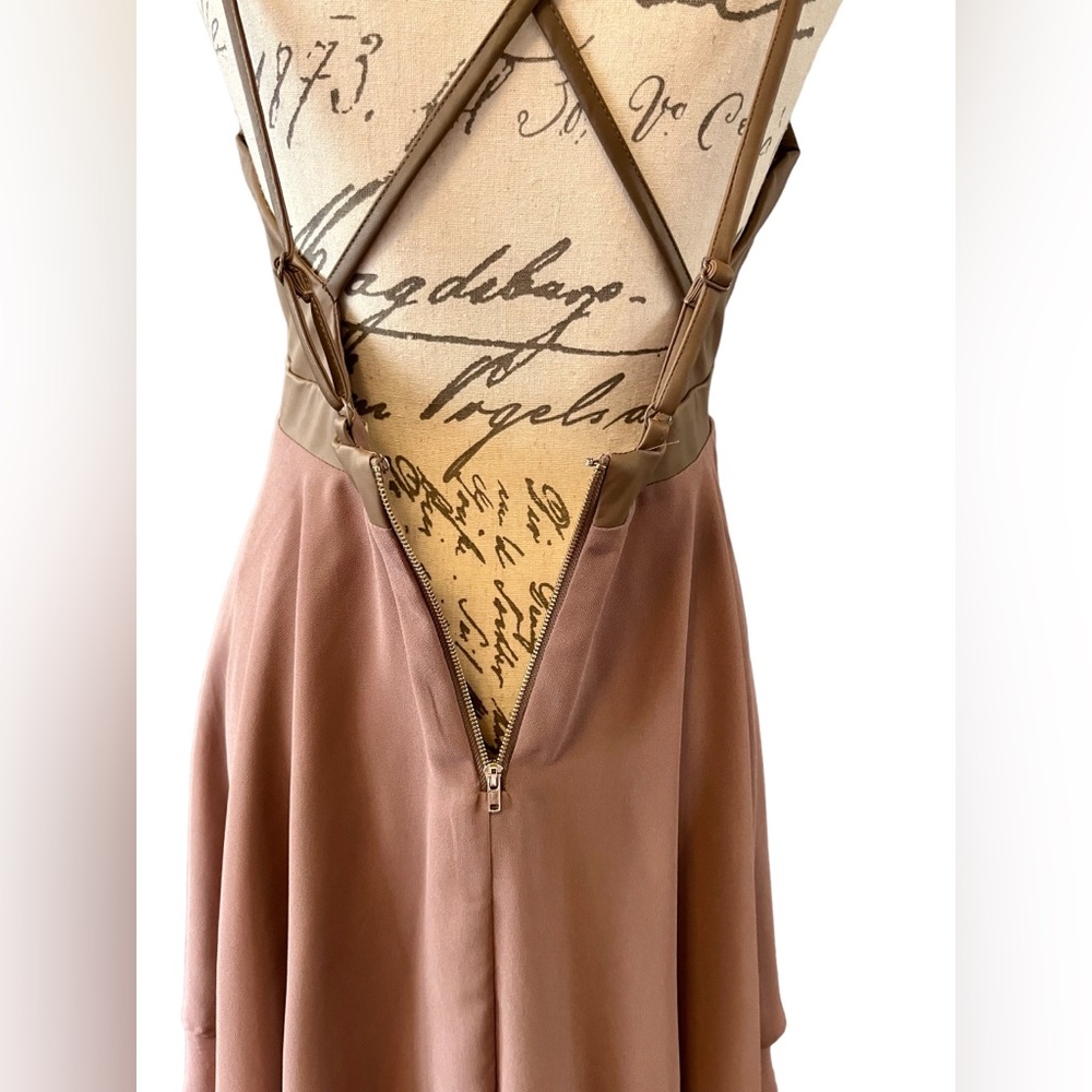 Nwt Double Zero Faux Leather & Chenille Mini Dress Dusty Rose Taupe Junior Large — image 4 of 8